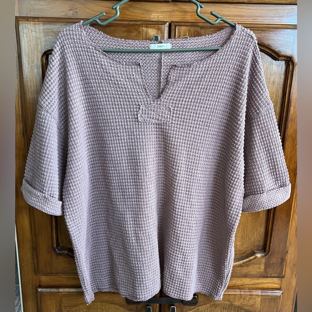 Jodifl Women’s Oversized 3/4 Sleeves Waffle Knit Loose Fit Mauve Top! Size M.